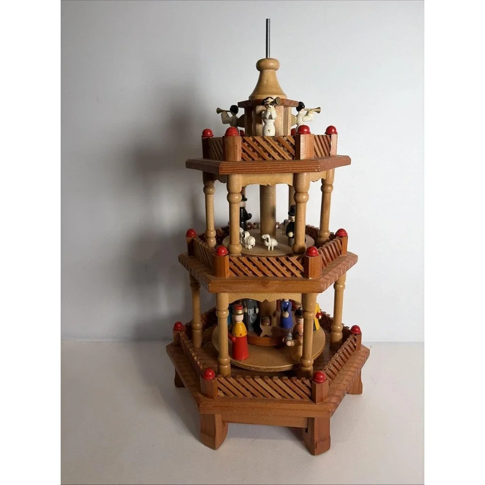 VTG Pyramid Nativity Carousel Parts Make Ornaments Wood Christmas Craft READ